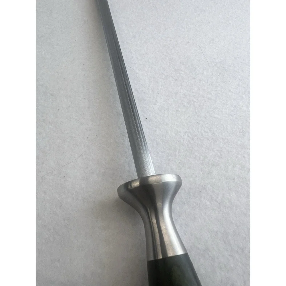 Hexclad 9-In‎ Honing Rod Carbon Steel Rod Green Pakkawood Handle